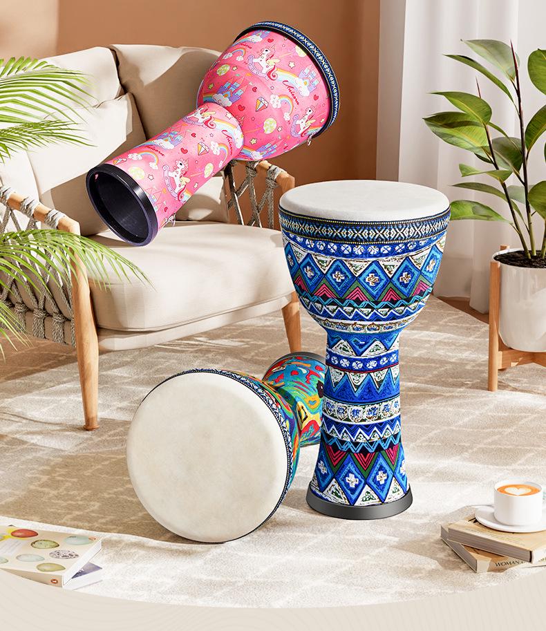 African Children's Lightweight Hand Drum - Large, 8" Percussion Instrument, Set of 6, No Tuning Required