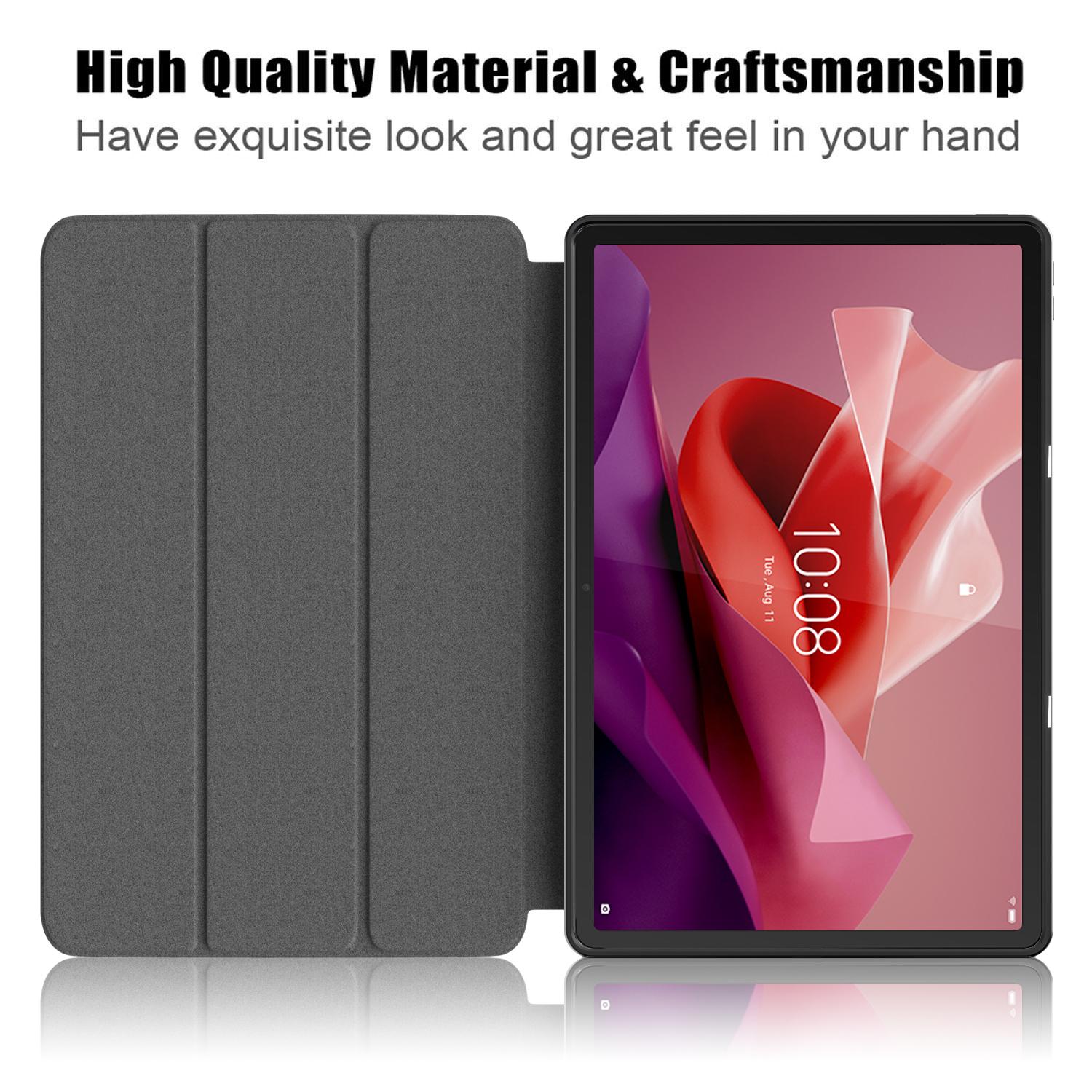 

For Lenovo Tab P12/P12 Pro Gen 2 TB371FC Trifold Stand Solid Color Smart Case PU Leather+TPU Tablet Cover Sky Blue