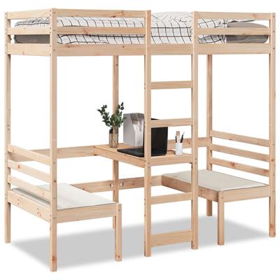 Vidaxl Loft Bed, With Desk And Chairs, 75X190 Cm, Pine