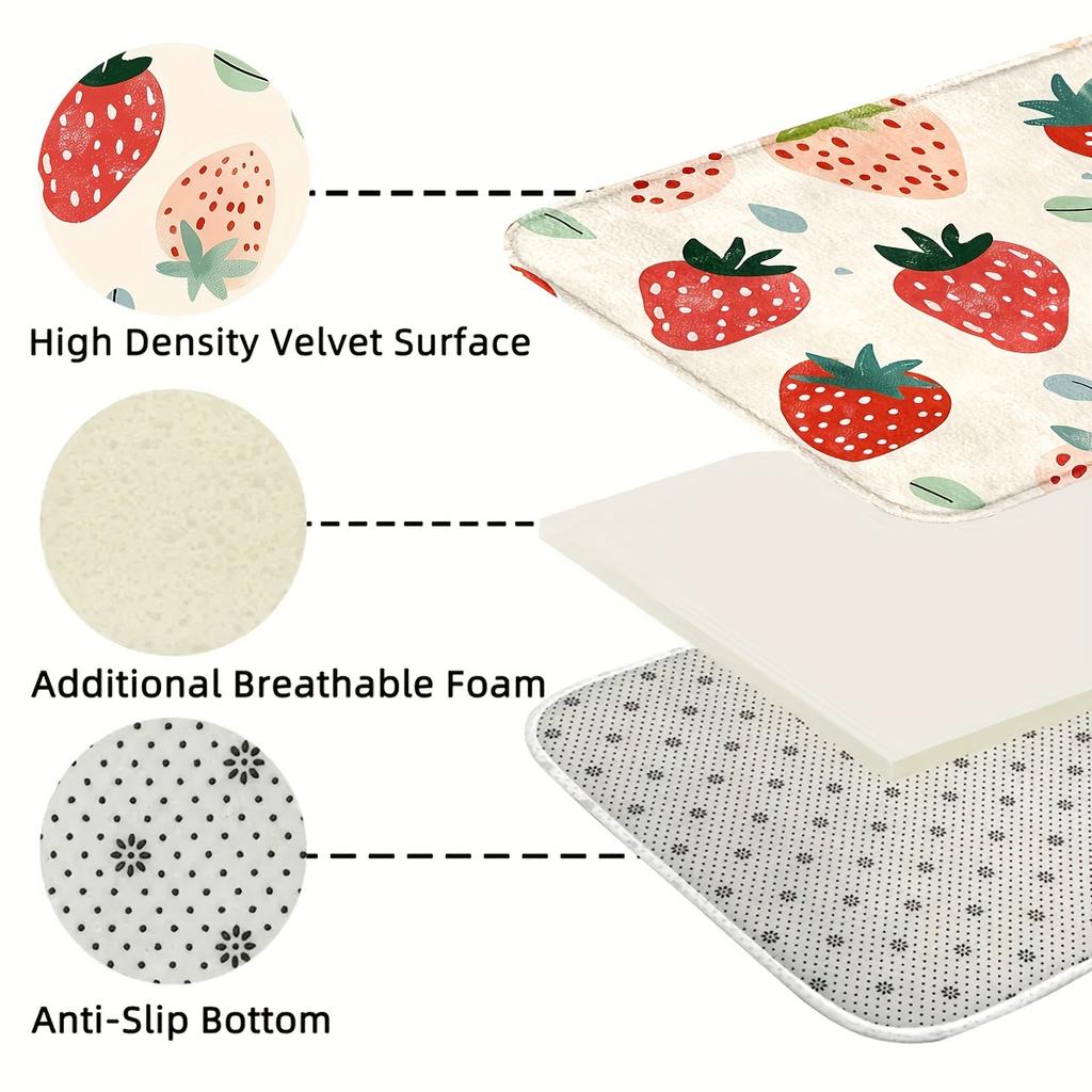 Cute Watercolor Strawberry Print Long Runner Rug, Colorful Fruit Pattern Non-Slip Washable Floor Mat for Entryway Kitchen