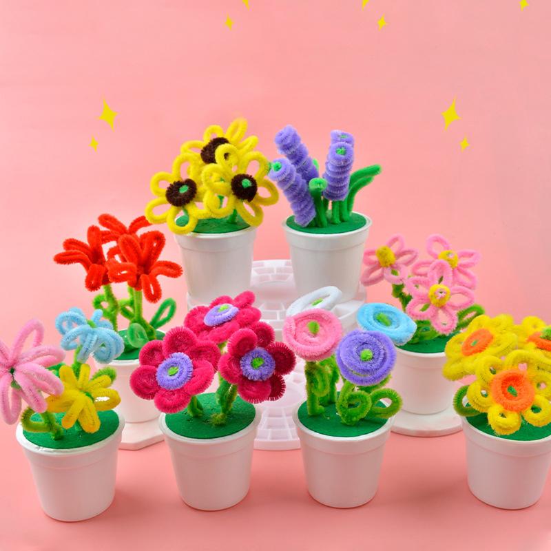 1 Set Kids Creativity Handicraft Diy Flower Pot Multicolour Chenille Stems Pipe Cleaners Handmade Children Toys