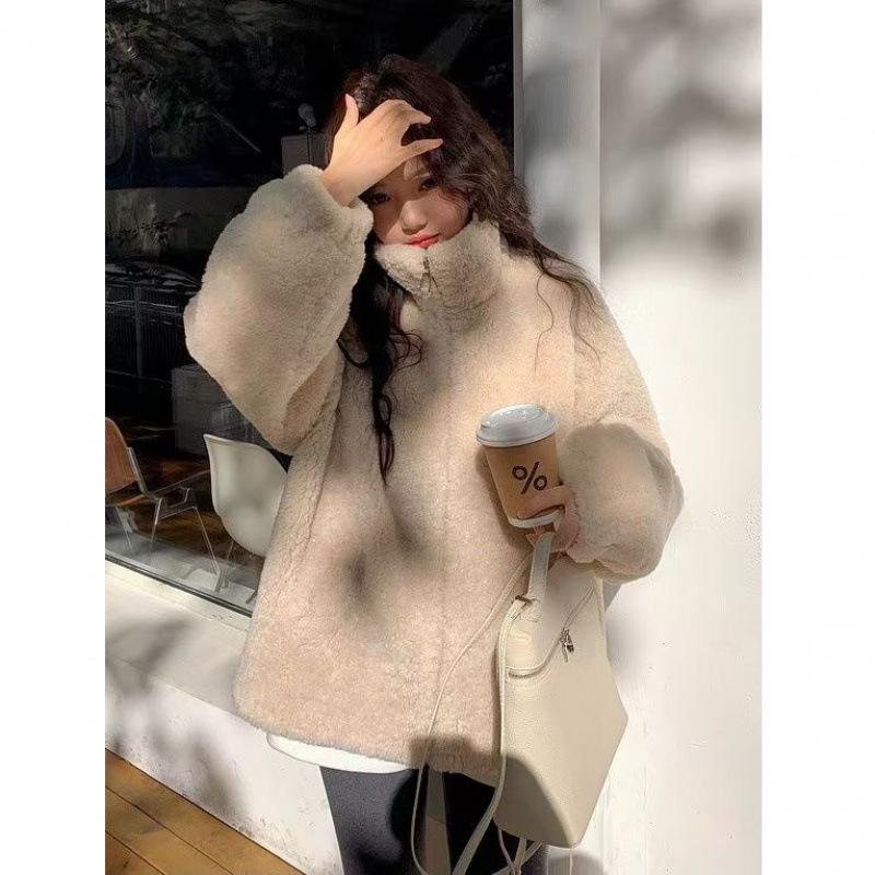 Giacca da Donna in Pile Peluche con Fodera: Lana d'agnello sintetica spessa, Taglie forti, Velluto double-face, Cappotto Autunno/Inverno