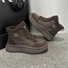 Leather retro fluffy high-top shoes women's new winter velvet women's shoes platform sports casual board shoes