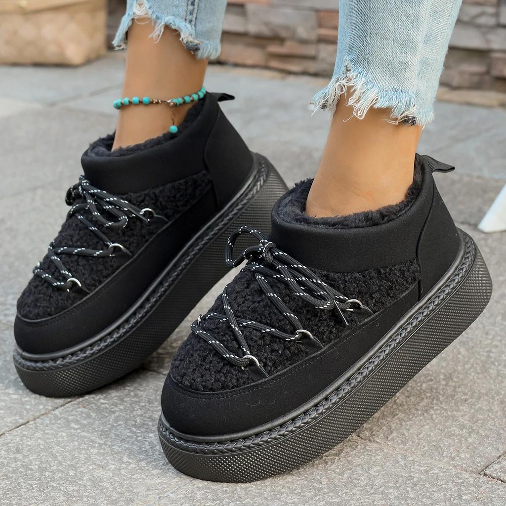 2025 Autumn and Winter New Thick-soled Cross-tie Snow Boots Thickened Mid-length Over-the-knee Warm Women's Short Boots