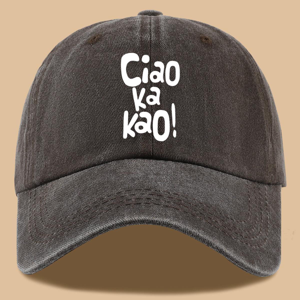 

Printed Design Baseball Cap Ciao and ka Kao Text Printed Breathable Sun Hat Is Fashionable Simple and Beautiful коричневий