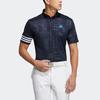 Adidas Striped Print Logo Short Sleeve Button Polo Men Tops Blue HA0227