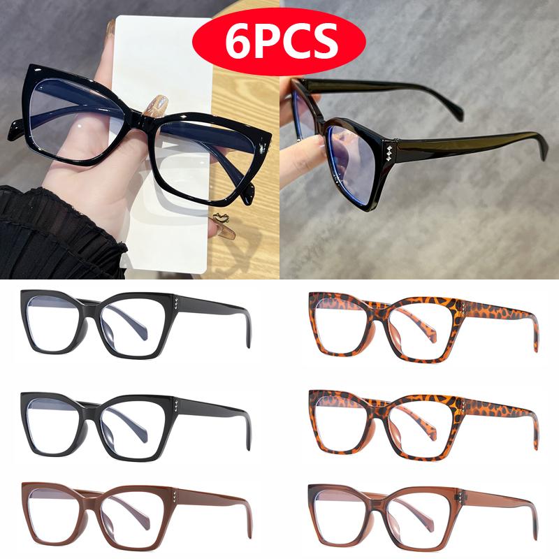 1/4pcs/6pcs Cat Eye Leopard Glasses Frame Sets Women Men Oversized Anti Blue Light Flat Mirror Unisex Eyewear