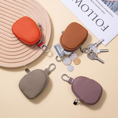 Mini peněženka na mince a organizér na klíče z pravé kůže s univerzální kapsou na sluchátka - Malá peněženka z hovězí usně vrchní vrstvy