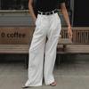 Women's High-Waisted White Commuter Pants: European & American Style, Versatile Casual, Loose Fit, Floor-Length Trousers.
