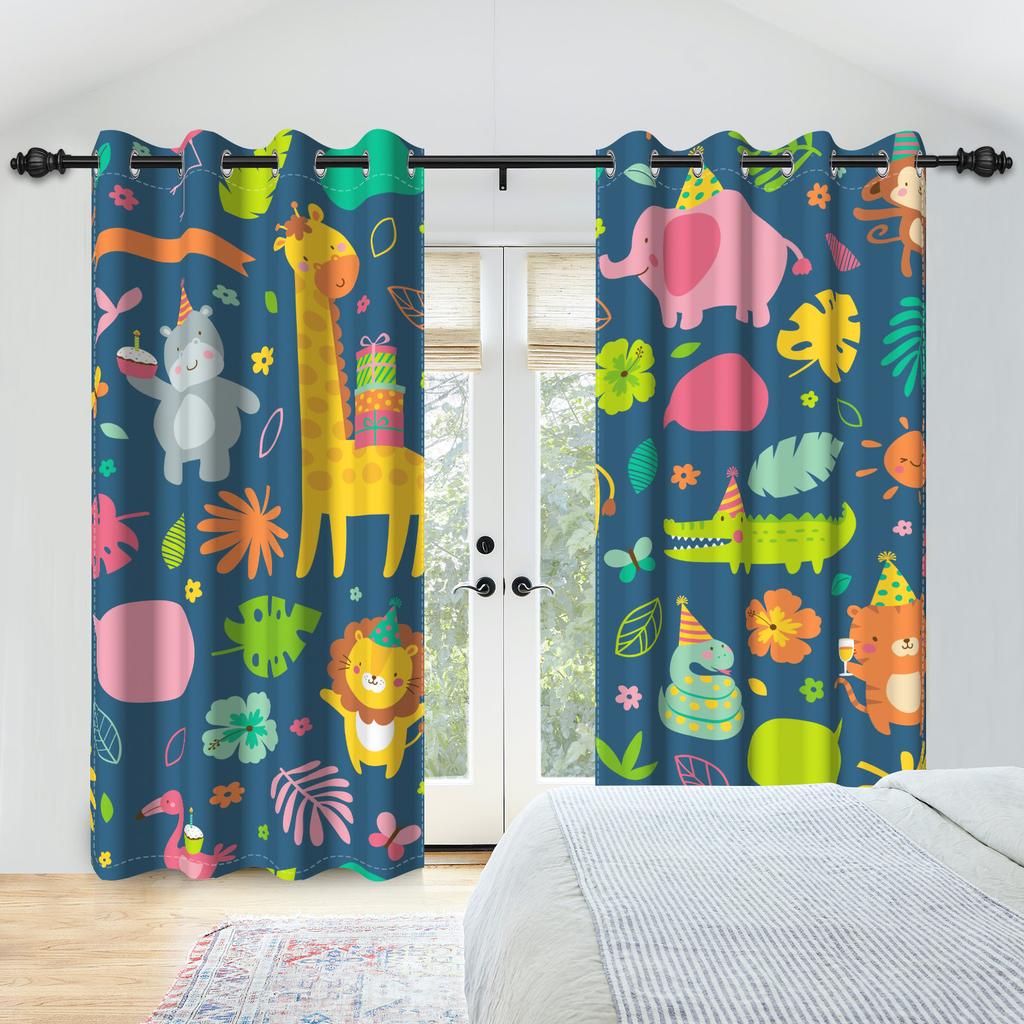 2 stk Dyreriksmønster Gardiner Dinosaur Giraff Løve Mønster Mørkleggingsgardin Barneromsdekorasjon Gutter Jenter Soveromsgardiner