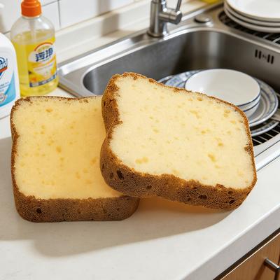 Japanese Style Creative Toast Shape Dish Sponge, Double-Sided Decontamination Cleaning Wipe for Kitchen Dishwashing