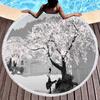 Cherry Blossom Round Beach Towel,Cherry Blossom Tree In The Sun Sand Anti-Sand Beach Blanket Absorbent Quick Dry Soft Pool Towel