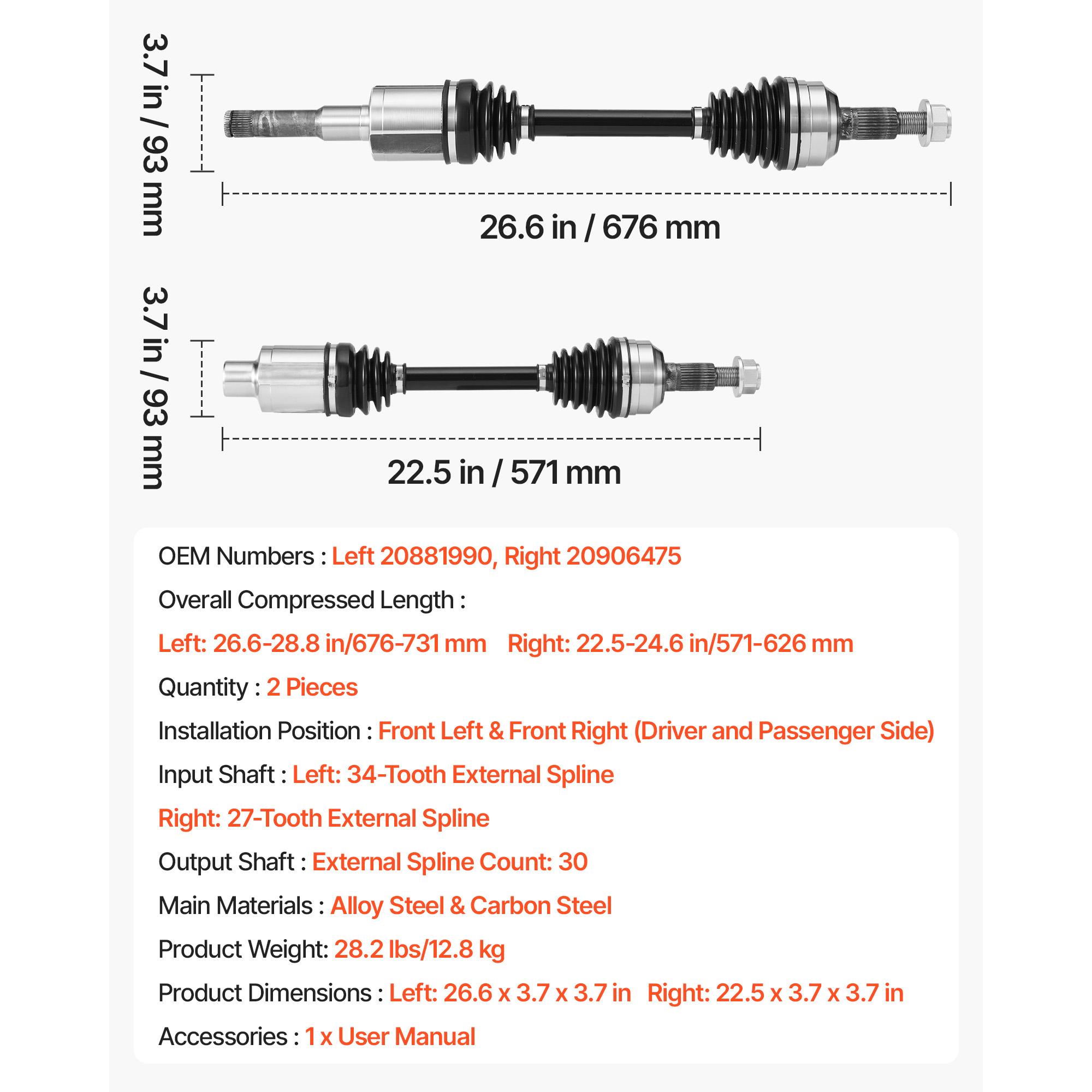 SucceBuy CV Axle Shaft Assembly Front Left Right Driver and Passenger Side Automotive Replacement Joint Axles Pair Alloy Steel Equinox 2010-2017