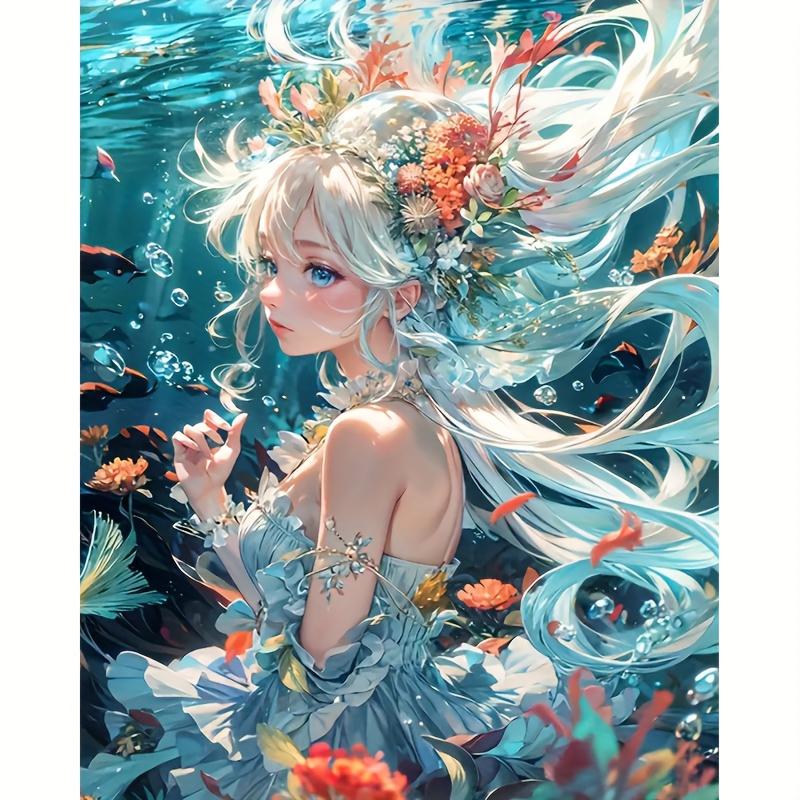 5D Full-Color Diamond Painting Kit, Featuring a Beautiful Underwater Scene with a Woman, Unframed Round Diamond Design, Perfect for Easter, Christmas,