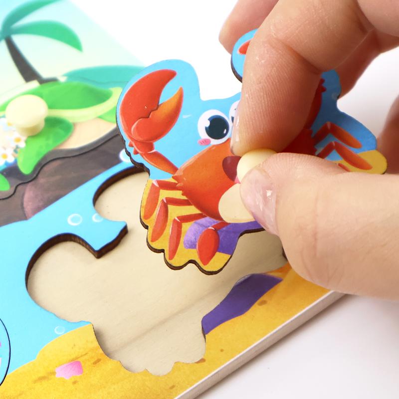 Mini Montessori Holzpuzzles Handgreifbretter Spielzeug Tangram Puzzles Babypädagogisches Spielzeug Cartoon Fahrzeuge Tiere 3D-Puzzles