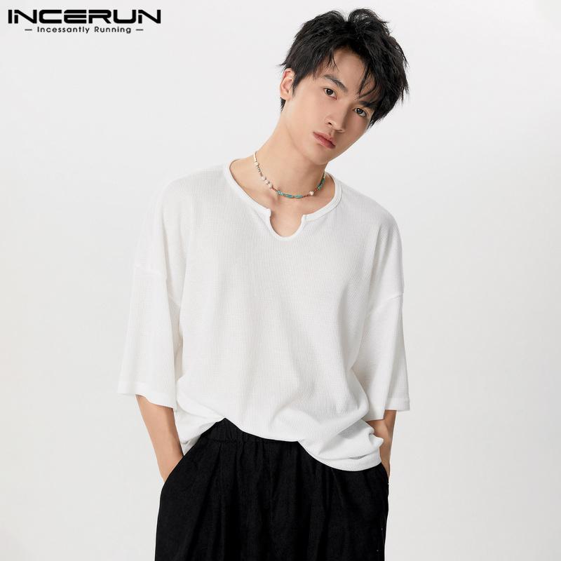 

INCERUN Чоловічі трикотажні футболки з коротким рукавом вільного крою, повсякденні літні топи 2XL білий