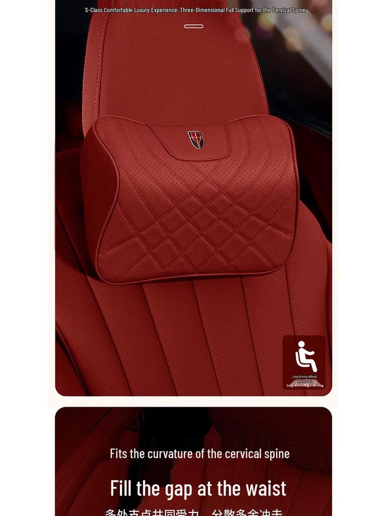 Polštář z paměťové pěny pro podporu krku a beder pro Hongqi HS5, H5, HS7, H7, H9 - Polštář na opěrku hlavy a opěradlo do auta z pravé kůže