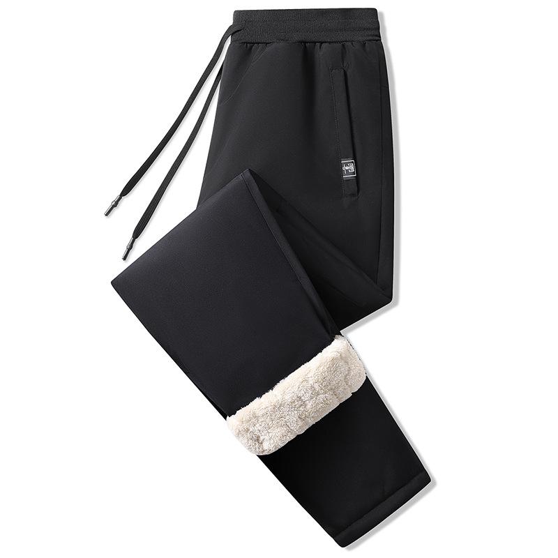 Men's Fleece-Lined Thickened Loose-Fit Trousers for Autumn and Winter Warmness-Retaining Cuffed Leggings Shearling Fleece Casual Long Trousers for Men
