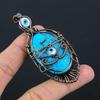 Tibetan Turquoise & White Evil Eye Pendant, 999 Copper Wire Wrapped Gemstone Jewelry, Handmade Pendant, For Thanksgiving