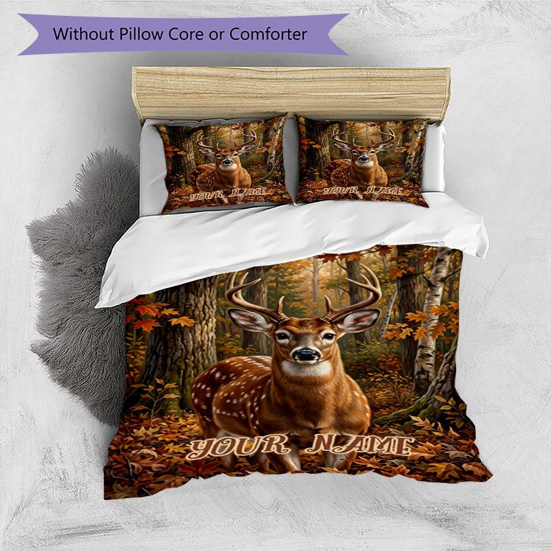 3PC Custom Name Autumnal Deer Majesty Bedding Set Duvet Cover Closure Includes 1 Duvet Cover & 2 Pillowcases for Bedroom