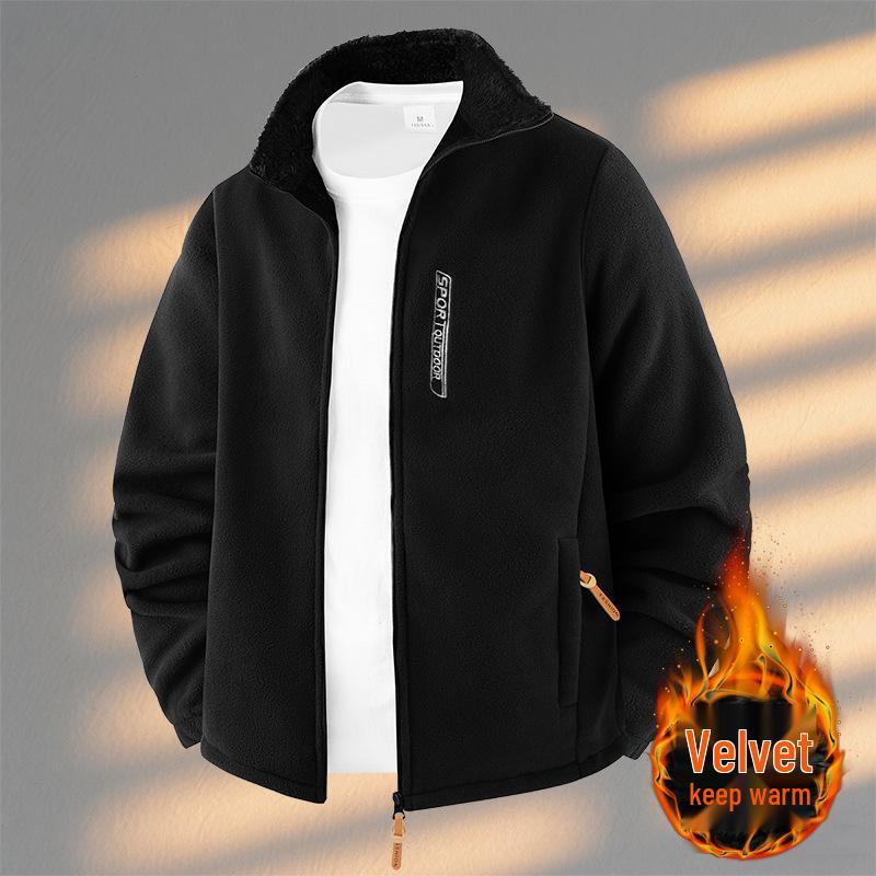 Men s Autumn Winter Fleece Jacket, Thickened Casual Sportswear Cardigan with Stand Collar 4XL чёрный