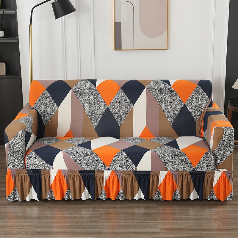 Printed Sofa Cover Stretch Couch Covers Patterned Slipcovers With Skirt Washable Spandex Furniture Protector For Living Room