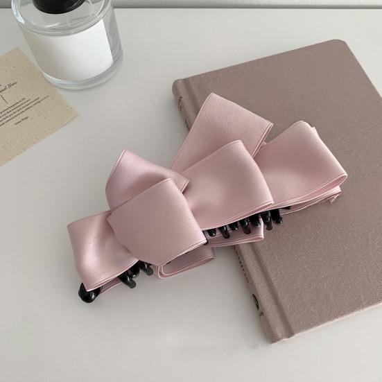Women Hair Clip Anti-slip Teeth Three-Dimensional Bow Design Strong Grip Hair Claw Satin Texture Ponytail Holder Versatile Hair Accessory