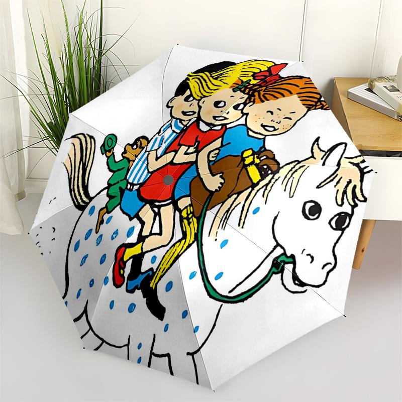 

Pippi Longstocking Themed Travel Umbrella-8 Ribs Automatic Opening and Closing, Portable Folding Design, Compact and Stylish Umbrella Suitab