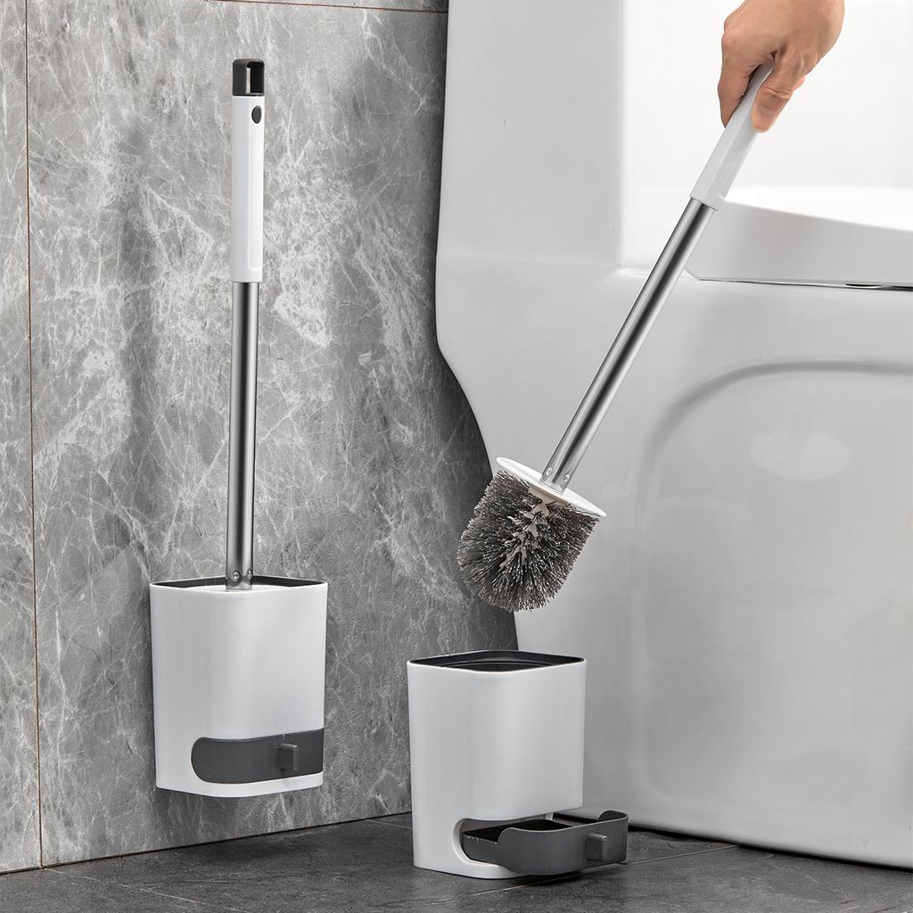 Long Handle Plastic Toilet Brush With Holder Wall Mounted Punch Free No Dead Corners Toilet Cleaning Brush Bathroom Accessories