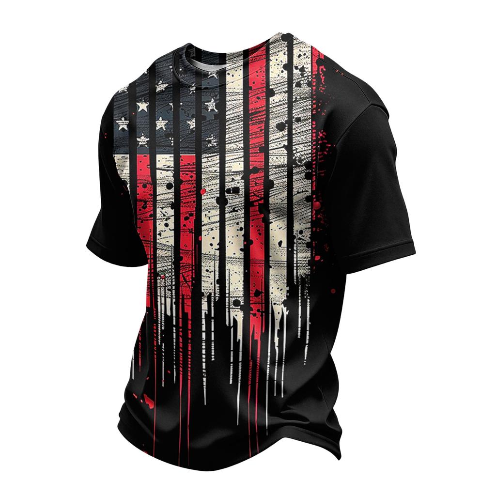 Men Crew Neck Short Sleeve T Shirt with Independence Day Flag Print Casual Regular Fit Comfortable Top