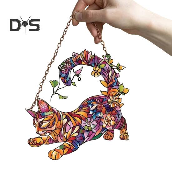 Colorful Cat Window Hanging Decoration Front Door Wall Hanging Acrylic Kitten Animal Ornament Pendant Christmas Festival Gift