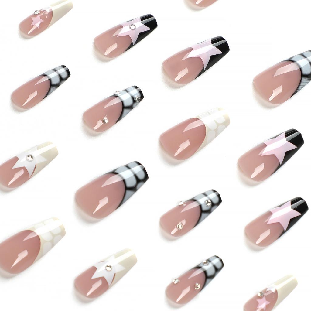 24 sztuki Średnie i długie baletowe zdobienie paznokci, zdobienie paznokci, naklejka na paznokcie, sztuczne paznokcie