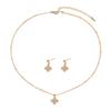 Stylish and simple women's inlaid zircon necklace earrings set personalized four-leaf clover design collarbone chain earrings
