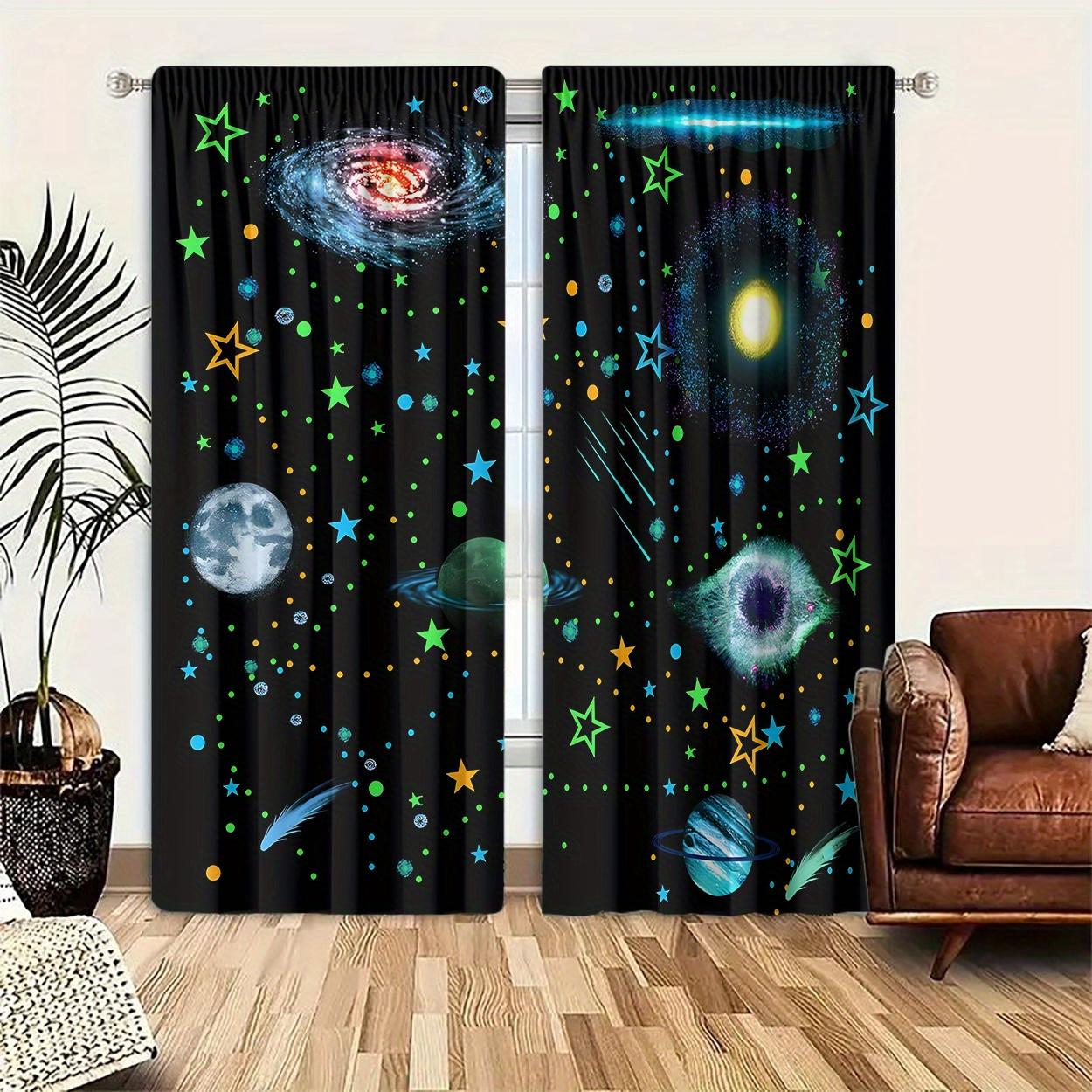 

2 шт. Яркие шторы блэкаут на космическую тематику - Цифровая печать HD с красочными планетами и звездами, Светофильтрующие, Устойчивые к выцветанию Po 53x116cm 2pc&Without mount