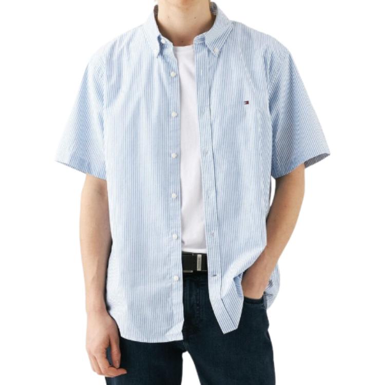 Tommy Hilfiger Univerzální proužkovaná košile s krátkým rukávem Pánské košile Modrá MW39191-0A5
