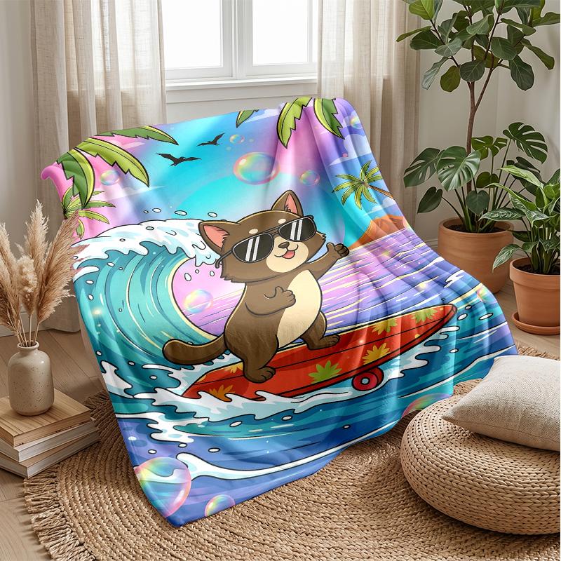 Surfing Cat Adventure 2 Theme blanket Lightweight Warm Flannel Blanket Decorative Throw Blanket for Home Decoration