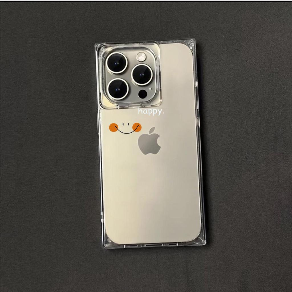 Clear Square Back Tube Case Protection For iPhone 12 13 16 ProMax 11 15 Plus 14 Pro Max Anti-Oxygen,English Smiley Pattern Casing