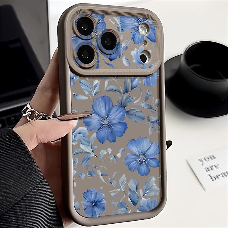 Pale Blue Flowers Pattern Case For iPhone 17 Pro Max Funda Shockproof Bumper Cover For iPhone 16 Pro Max 15 14 13 12 11 Air 16E