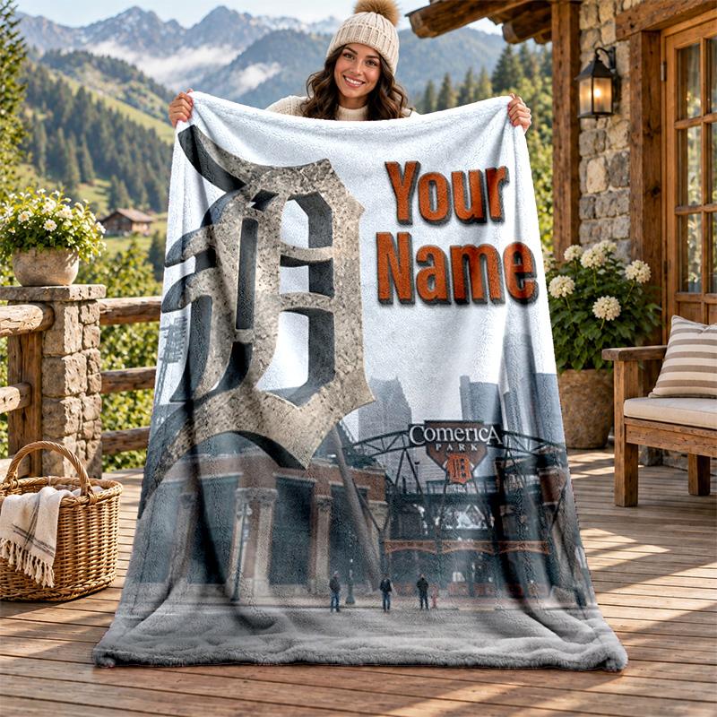 Detroit Tigers Custom Name Flannel Blanket Personalized Soft Warm Plush Throw Blanket Customized Gift for Family Friends