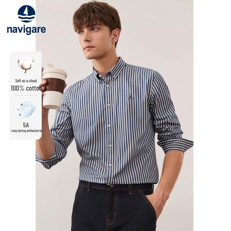 Navigare Men s All-Cotton Striped Long-Sleeve Casual Shirt 2XL