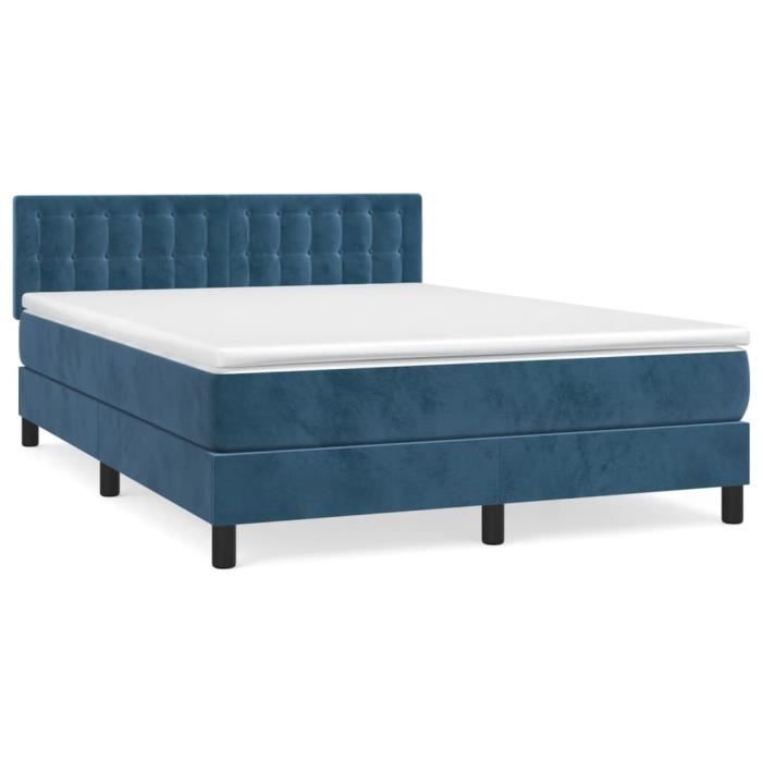 3141549 vidaXL Lit à sommier tapissier et matelas Bleu foncé 140x200cm Velours