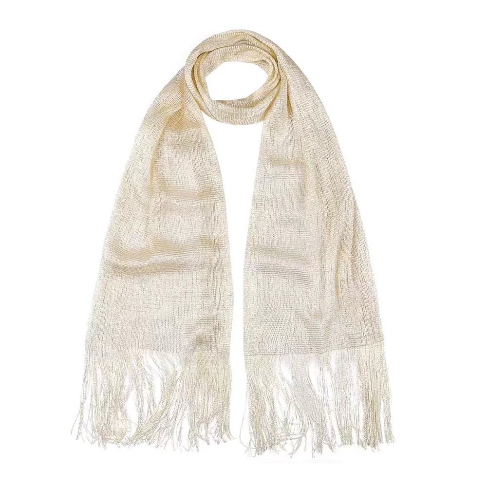 Sunscreen Lace Tassels Silk Scarf Bib Neck Cover Golden Silvery Shiny Scarves Thin Fashion Neck Warmer For Spring Summer Autumn
