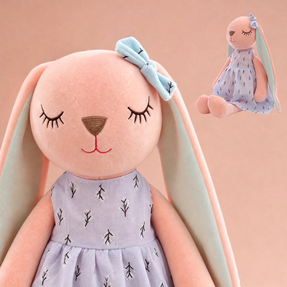 Miniso An An Rabbit Plush/soft and Cute Long-eared Doll/toy Pillow/little Rabbit Plush Doll/fresh Floral Dress with Smile Design