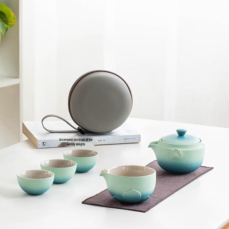 NEW CASTLE Good Luck Lotus Ceramic Travel Tea Set