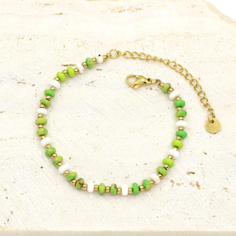 Stainless Steel & Natural Stone Bead Bracelet for Women – Gold-Plated Titanium, Color-Preserving Jewelry
