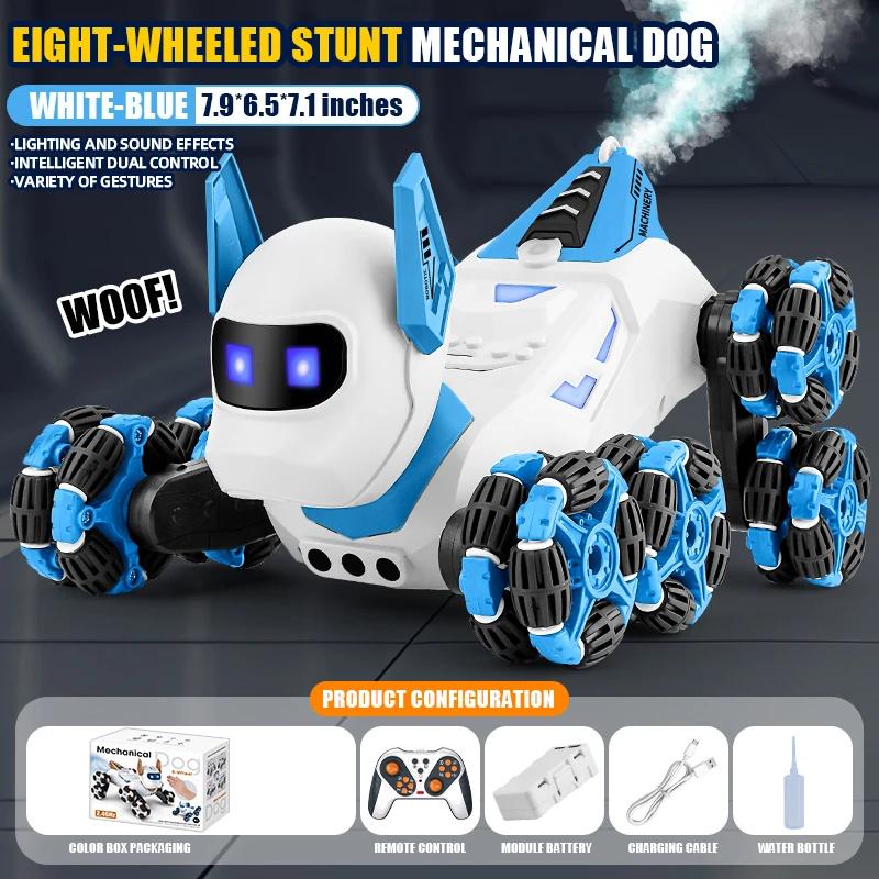 

Non-Toxic Eight Wheel Stunt Rc Robot Dog Car Toy 2.4G Radio Remote Control Cars With Music Stunt Spray Electric Toy For Children Kids Gift