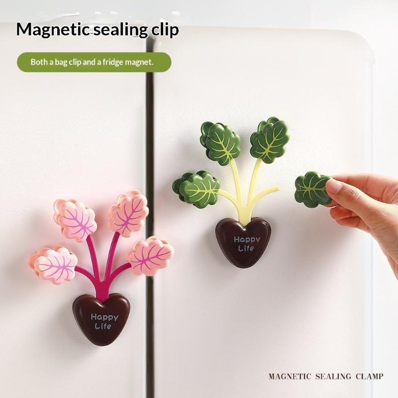 Cute Plant Shaped Magnetic Sealing Clips Strong Grip Nice Look For Kitchen Snack Sealing Fridge Decor
