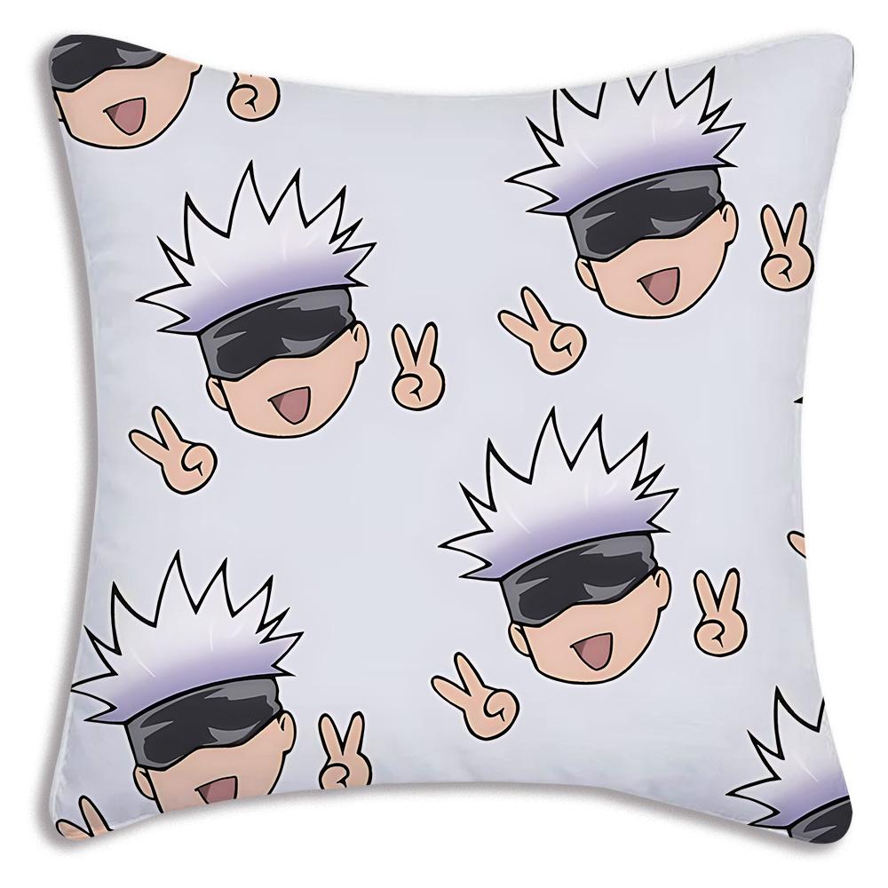 Hot Anime Jujutsu Kaisen Pillow Covers Cartoon Sofa Decorative Home Double-Sided Printing Short Plush Cute Cushion Cover