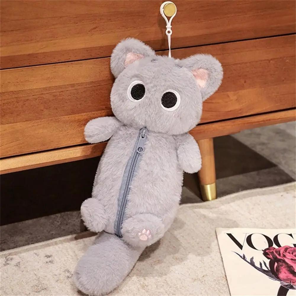 Peluche Gato Siamés Estuche para Lápices Animal de Peluche Gran Capacidad Bolsa de Papelería Diseño Lindo Dibujo Animado Muñeco Gato Bolsa para Lápices Aprendizaje