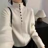 New Autumn and Winter Half-button High-neck Sweater for Women, Thick Long-sleeved, Fashionable and Versatile Base Knitted Sweater